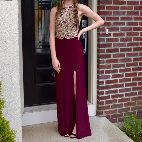 Long Prom Dress from David’s Bridal - Wine/Gold - Picture 4 of 5